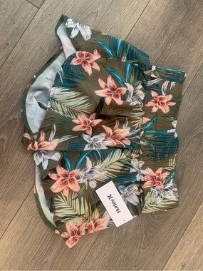 Hurley 2.5" High Waist Vintage Palm Pine Grove Print Swim Boardshorts Small NWT